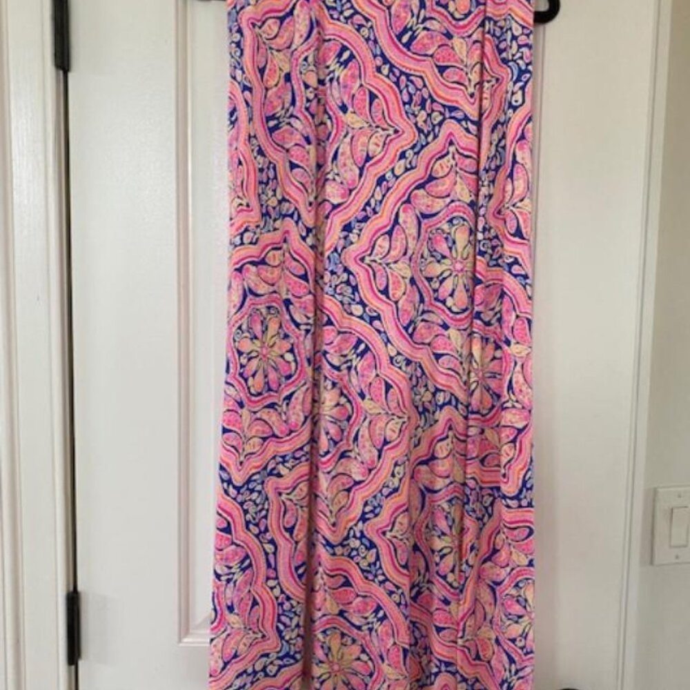Lilly Pulitzer Ersi Pink & Blue Paisley Fish Maxi Skirt